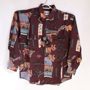 100% Silk Men's Geometric Long Sleeve Button Up